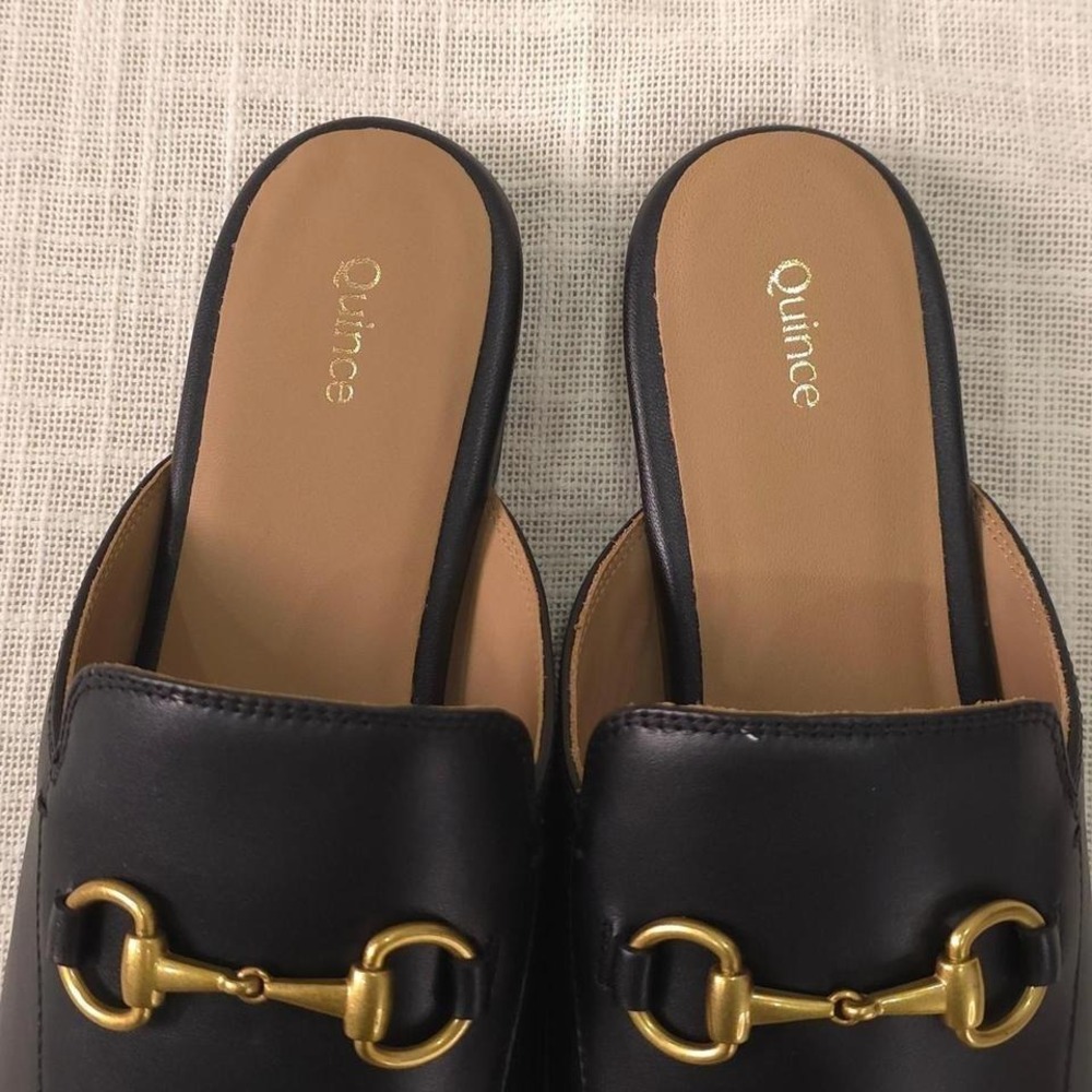 Quince Italian Leather Horsebit Loafer Mule - Black/ Size 8 - Picture 3 of 8